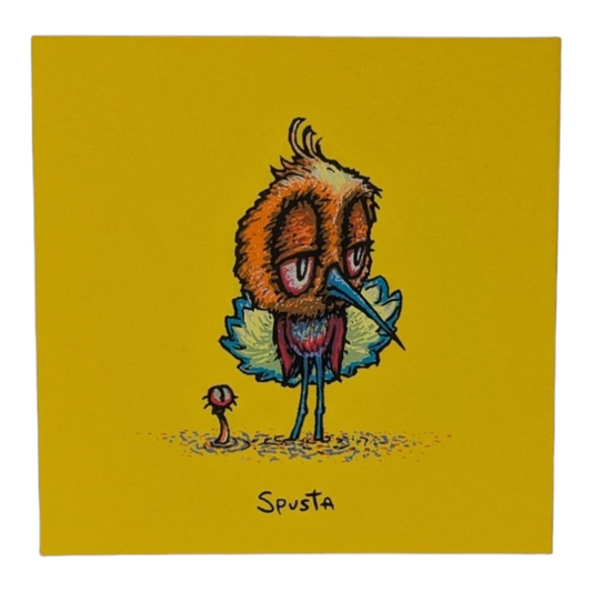 Marq Spusta Skeeter Bird (Gold Sparkle Linen) Screen print  3 x 3 in  Plate signed.