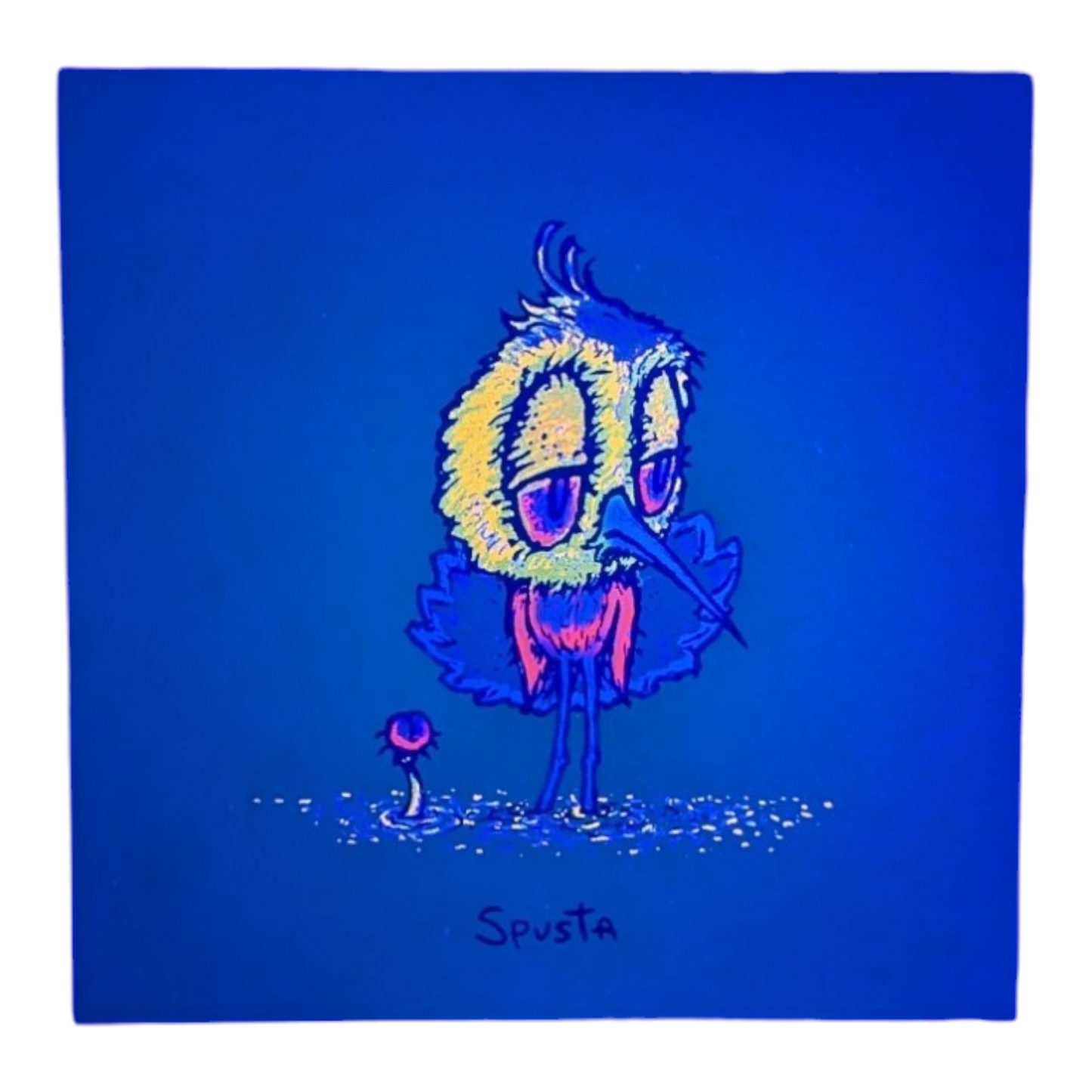 Marq Spusta Skeeter Bird (Yellow) Screen print  3 x 3 in  Plate signed.