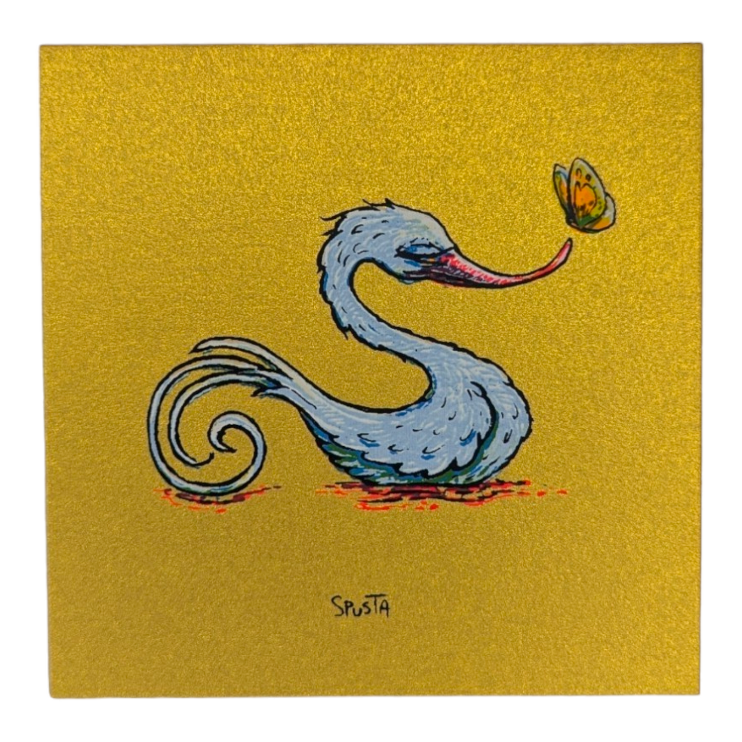 Marq Spusta Swan (Gold Shimmer) Screen print  3 x 3 in  Plate signed