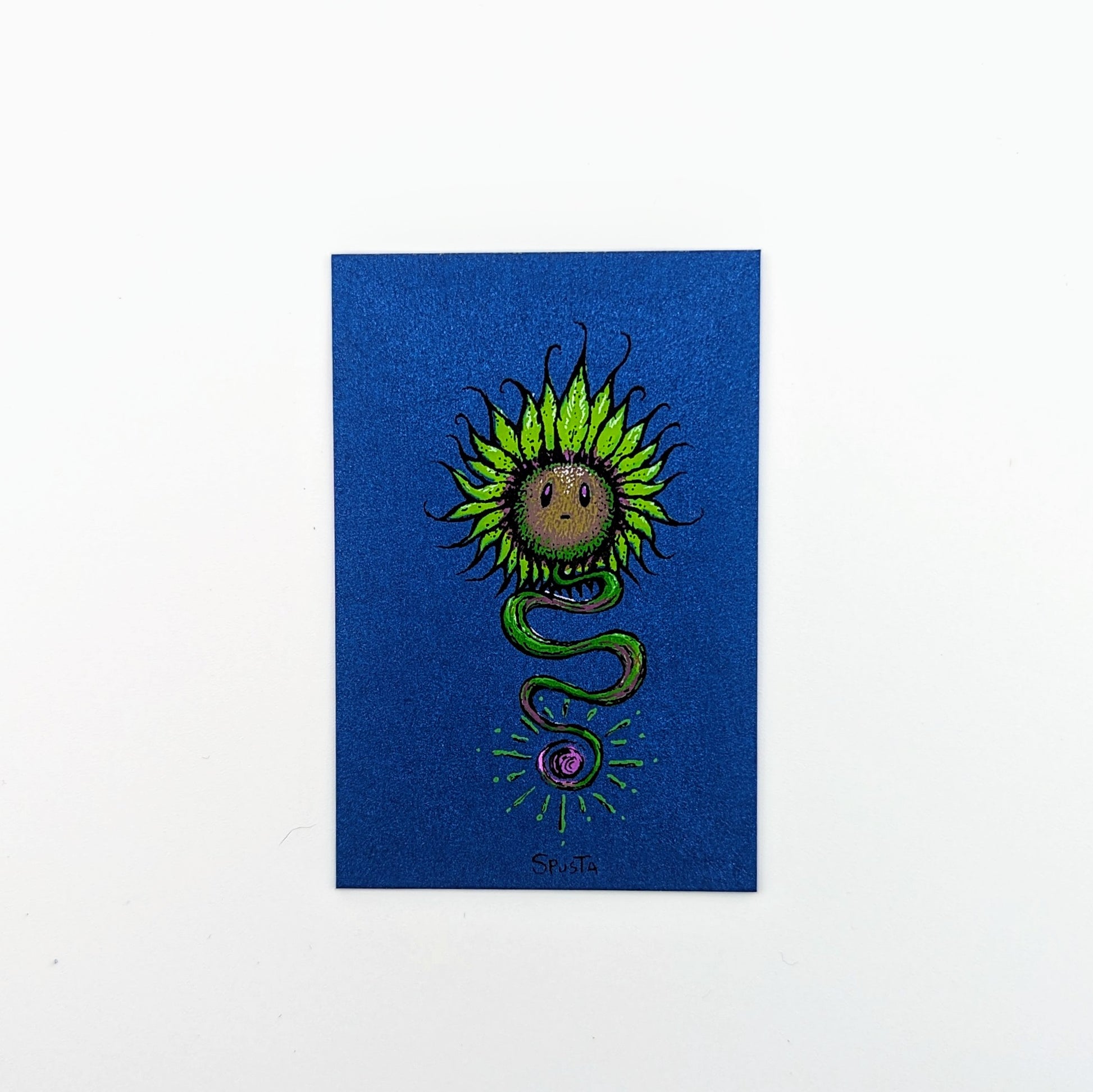 Marq Spusta The Sunflower (Dark Blue Shimmer) Screen print  3 x 2 in  Plate signed.