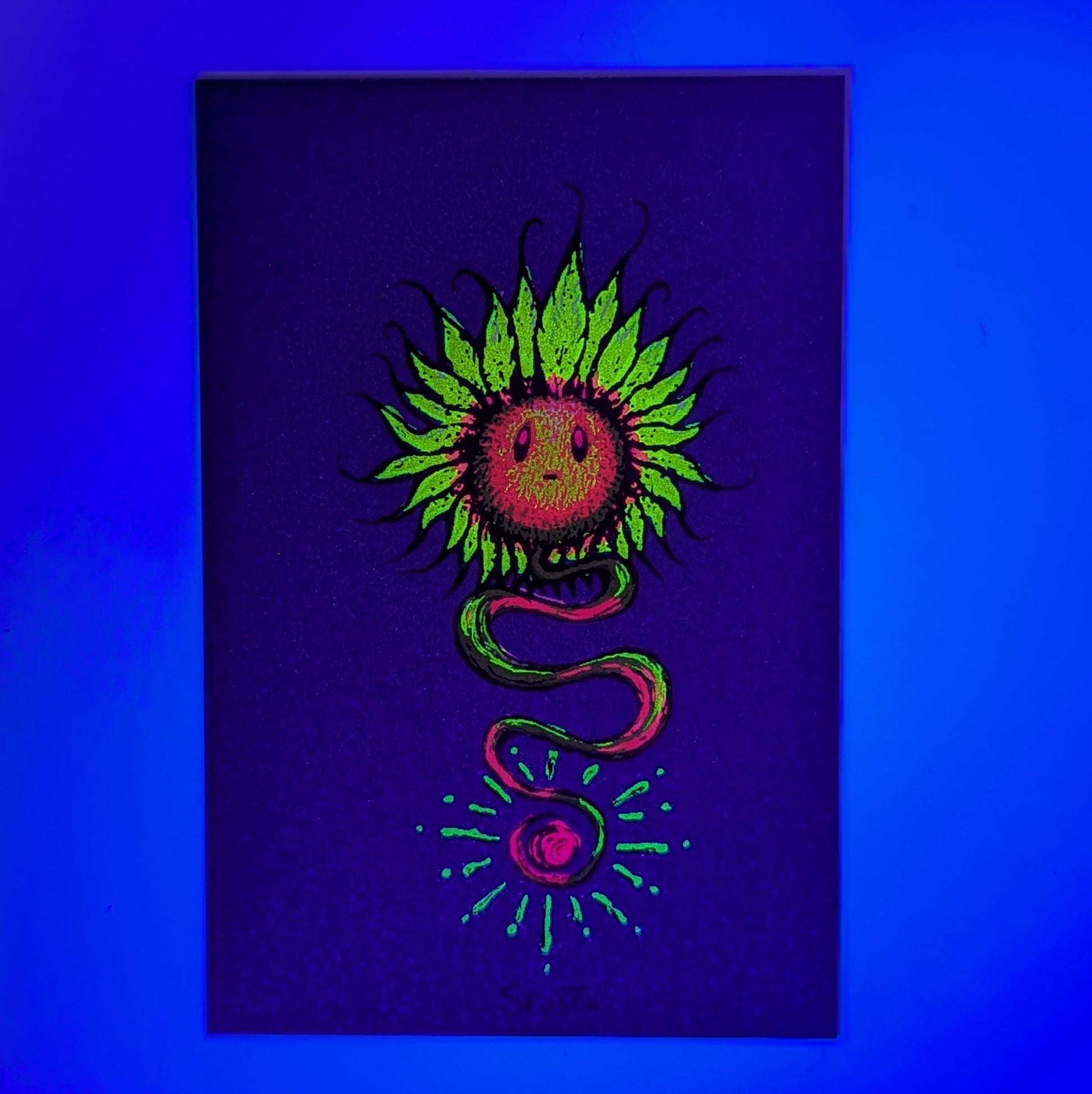 Marq Spusta The Sunflower (Dark Blue Shimmer) Screen print  3 x 2 in  Plate signed.