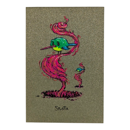 Marq Spusta Two Birds (Olive Shimmer) Screen print  3 x 2 in  Plate signed