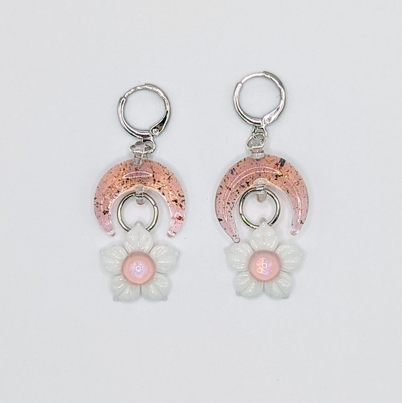 Mars Pink Moon Flower, 2024 Borosilicate Glass Earrings Approx. 37 mm x 20 mm  Hand blown borosilicate glass earrings made by Mars.