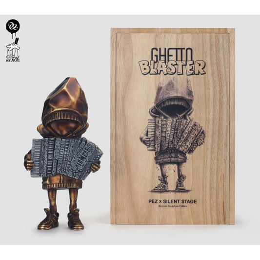 PEZ Ghetto Blaster, 2023 Bronze Metal Sculpture 10 in tall Edition of 50  Accompanied by Numbered & Embossed Certificate of Authenticity and original solid Paulownia wood box. Published by Silent Stage Gallery.