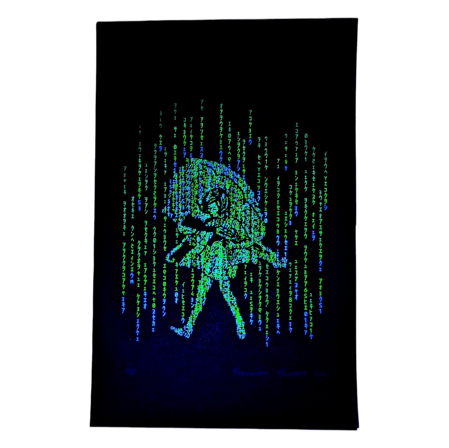 Slinger x Pyroscopic Matrix Assault Girl, 2021 Screen Print with UV Reactive Ink 11 x 17 in Edition of 100  Signed, Numbered + Dated by the artists