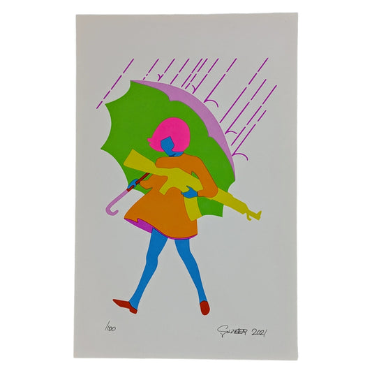 Slinger  Post Modern Girl, 2021 9 Color Screen Print on French Pop Tone Archival Paper 11 x 17 in Edition of 100  Hand Signed, Numbered + Dated by the artist. 