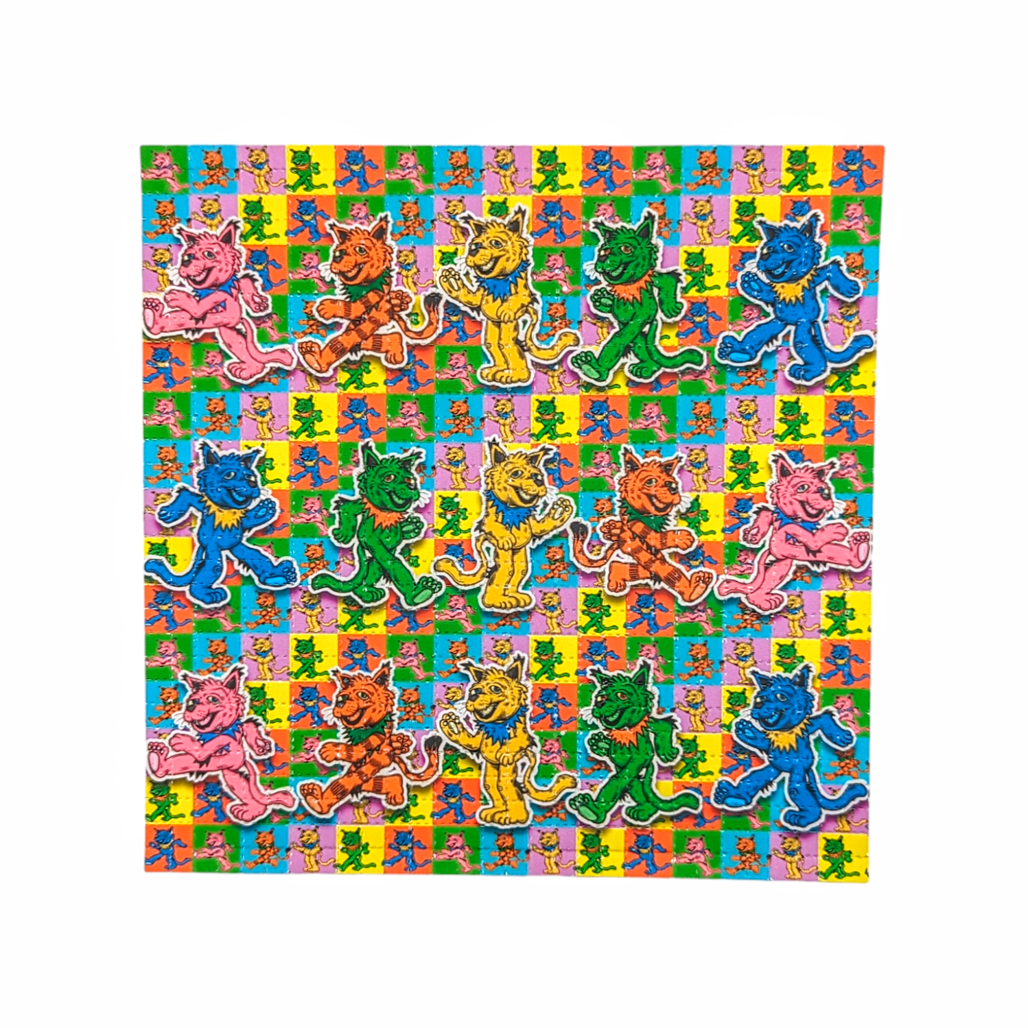 Vincent Gordon  Marching Cats, 2024 Archival Pigment Print on Perforated Blotter Paper 7.75 x 7.75 in Edition of 100  Hand Signed + Numbered by the artist. Perforated and published by Zane Kesey in Pleasant Hill, OR.