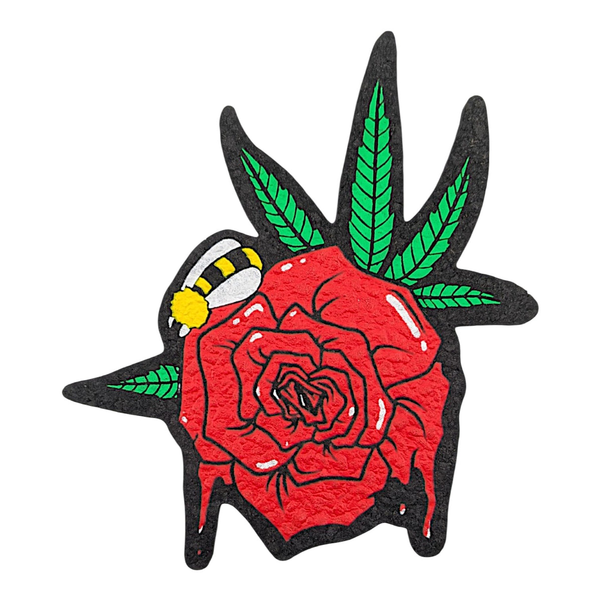 Aaron Brooks AB Signature Roses, 2026 UV & Glow Screen Print on Moodmat 6 x 4.25 in die cut Edition of 100 Hand signed + numbered by the artist on verso