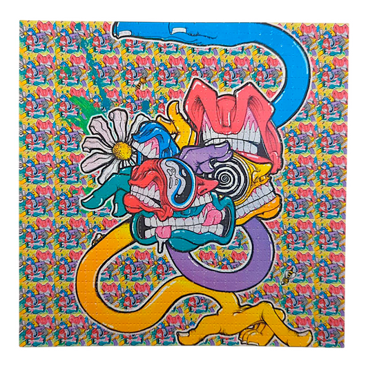 Aaron Brooks 
Get In Where You Fit In, 2025 
Archival Pigment Print on Perforated Blotter Paper 
7.5 x 7.5 in 
Edition of 200 

Hand signed + numbered by the artist. Perforated and published by Zane Kesey in Pleasant Hill, OR.