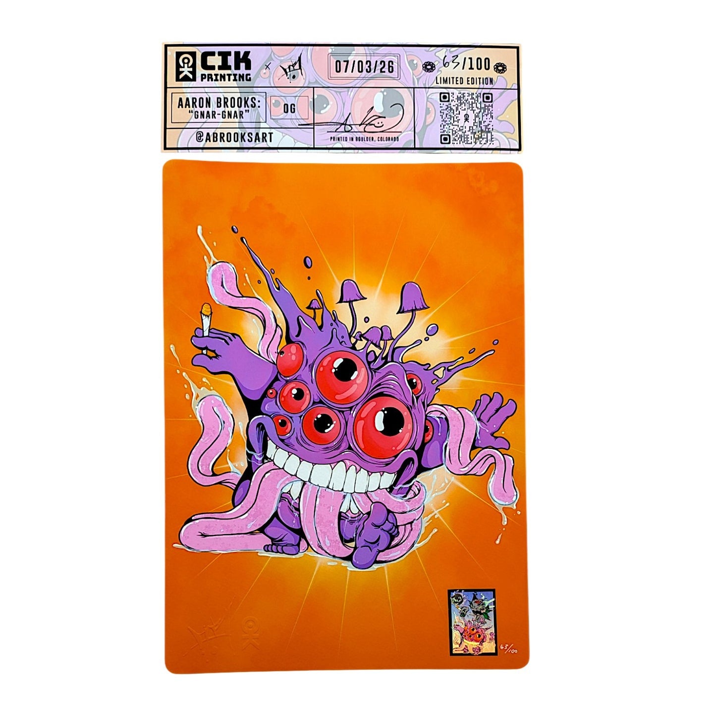 Aaron Brooks Gnar-Gnar, 2026 Giclee on Italian cotton cold press paper 9 x 12.5 in Edition of 100 Hand numbered in lower left corner. Accompanied by Certificate of Authenticity hand signed + numbered by the artist.