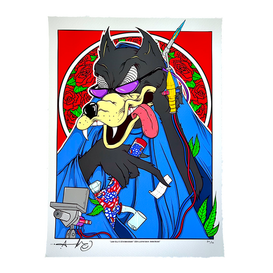 Aaron Brooks 
Jerry Kelly 30th Anniversary, 2024 
Fine Art Print on cold pressed cotton paper with hand deckled edges 
16 x 20 in 
Edition of 125 

Hand Signed + Numbered by the artist. Printed in Colorado by CIK STUDIOS. 