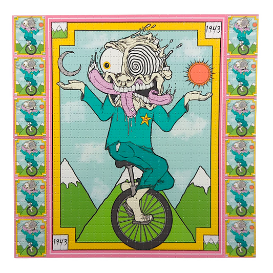 Aaron Brooks 
Micro Dose, 2025 
Archival Pigment Print on Perforated Blotter Paper 
7.5 x 7.5 in 
Edition of 200 

Hand signed + numbered by the artist. Perforated and published by Zane Kesey in Pleasant Hill, OR. 