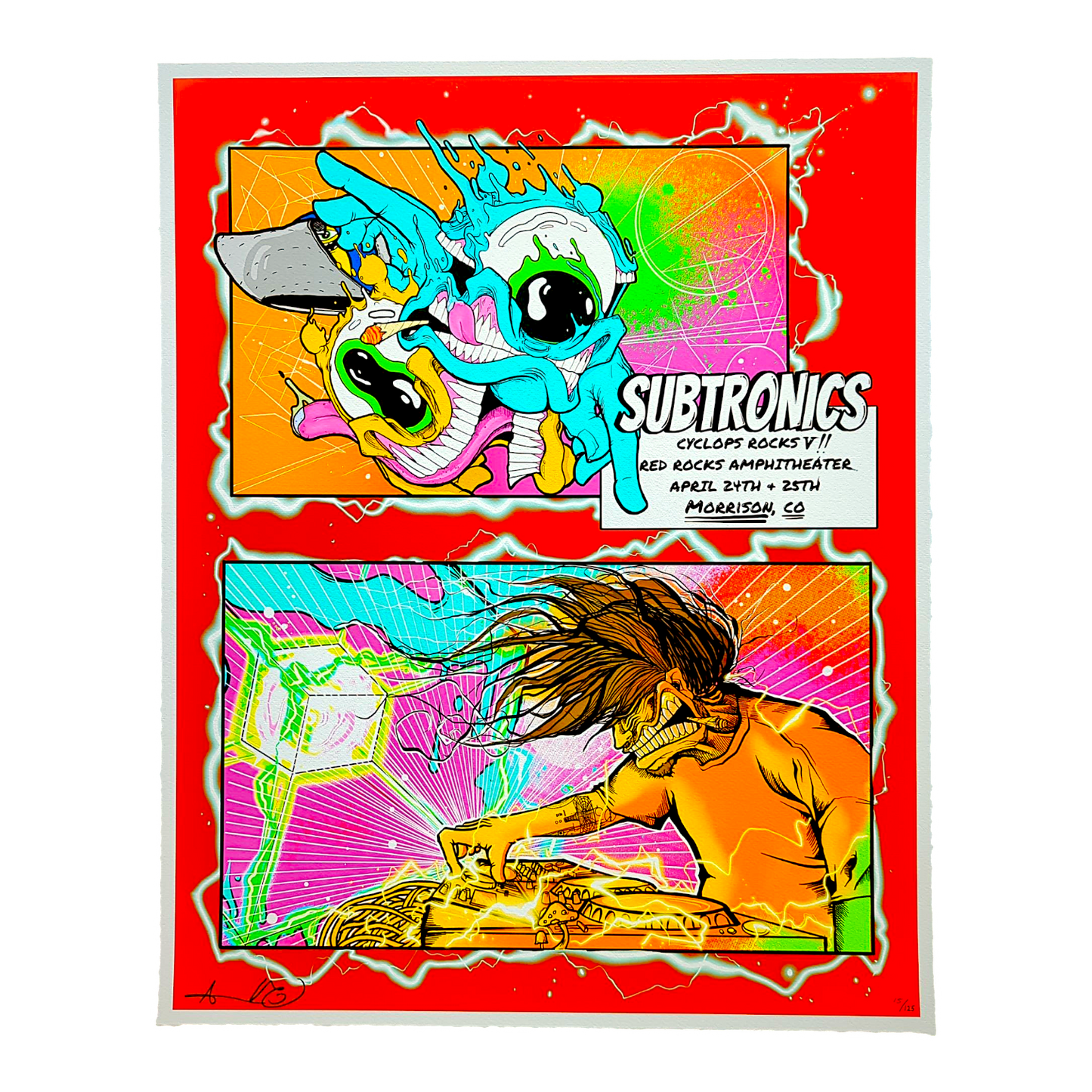 Aaron Brooks 
Subtronics Cyclops Rocks V, 2025
Fine Art Print on cold pressed cotton paper with hand deckled edges
16 x 20 in
Edition of 125

Hand Signed + Numbered by the artist. Printed in Colorado by CIK STUDIOS.