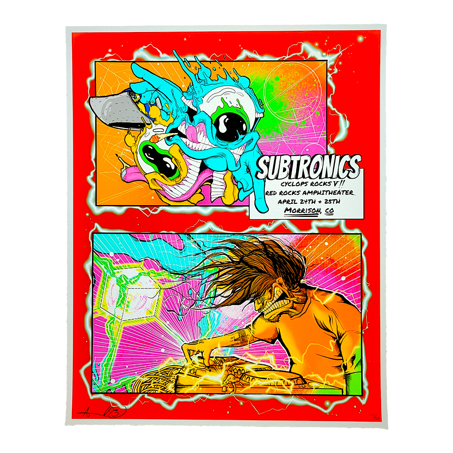 Aaron Brooks 
Subtronics Cyclops Rocks V, 2025
Fine Art Print on cold pressed cotton paper with hand deckled edges
16 x 20 in
Edition of 125

Hand Signed + Numbered by the artist. Printed in Colorado by CIK STUDIOS.