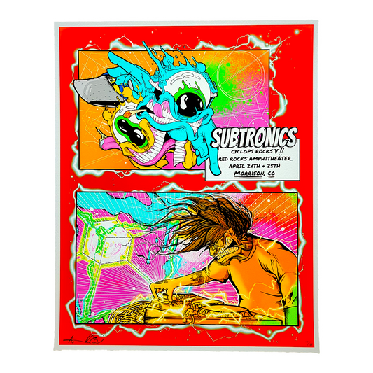 Aaron Brooks 
Subtronics Cyclops Rocks V, 2025
Fine Art Print on cold pressed cotton paper with hand deckled edges
16 x 20 in
Edition of 125

Hand Signed + Numbered by the artist. Printed in Colorado by CIK STUDIOS.
