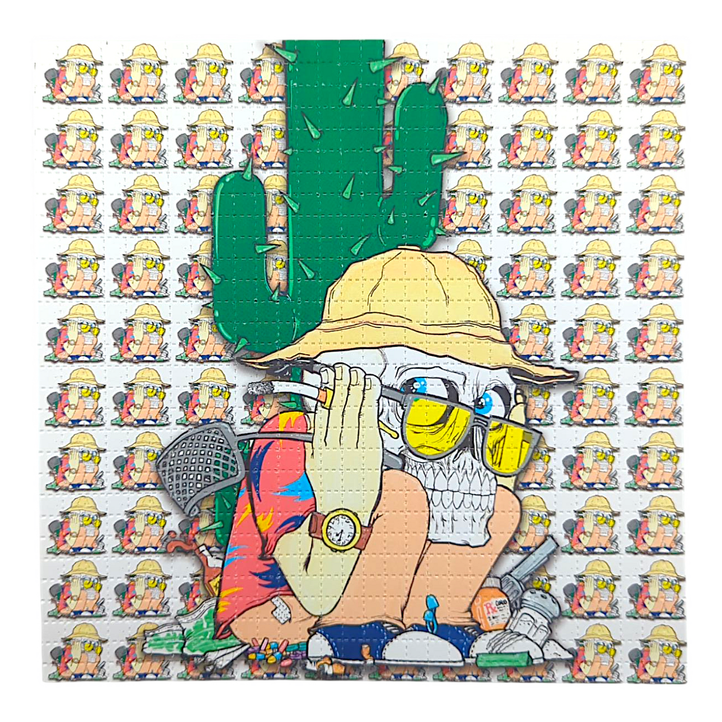 Aaron Brooks 
The Fear, 2025 
Archival Pigment Print on Perforated Blotter Paper 
7.5 x 7.5 in 
Edition of 200 

Hand signed + numbered by the artist. Perforated and published by Zane Kesey in Pleasant Hill, OR.