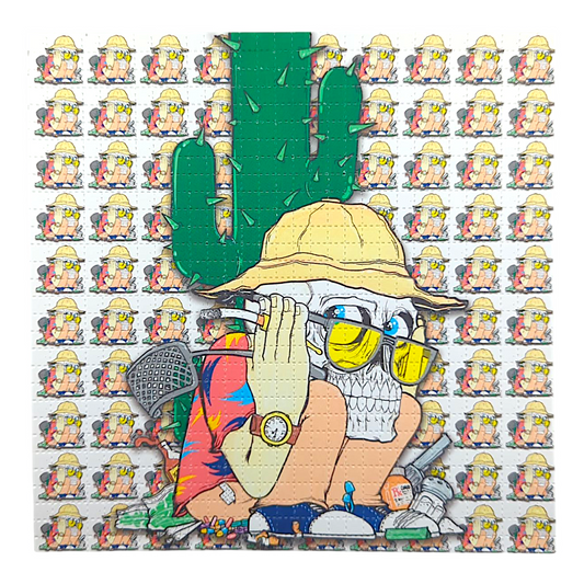 Aaron Brooks 
The Fear, 2025 
Archival Pigment Print on Perforated Blotter Paper 
7.5 x 7.5 in 
Edition of 200 

Hand signed + numbered by the artist. Perforated and published by Zane Kesey in Pleasant Hill, OR.