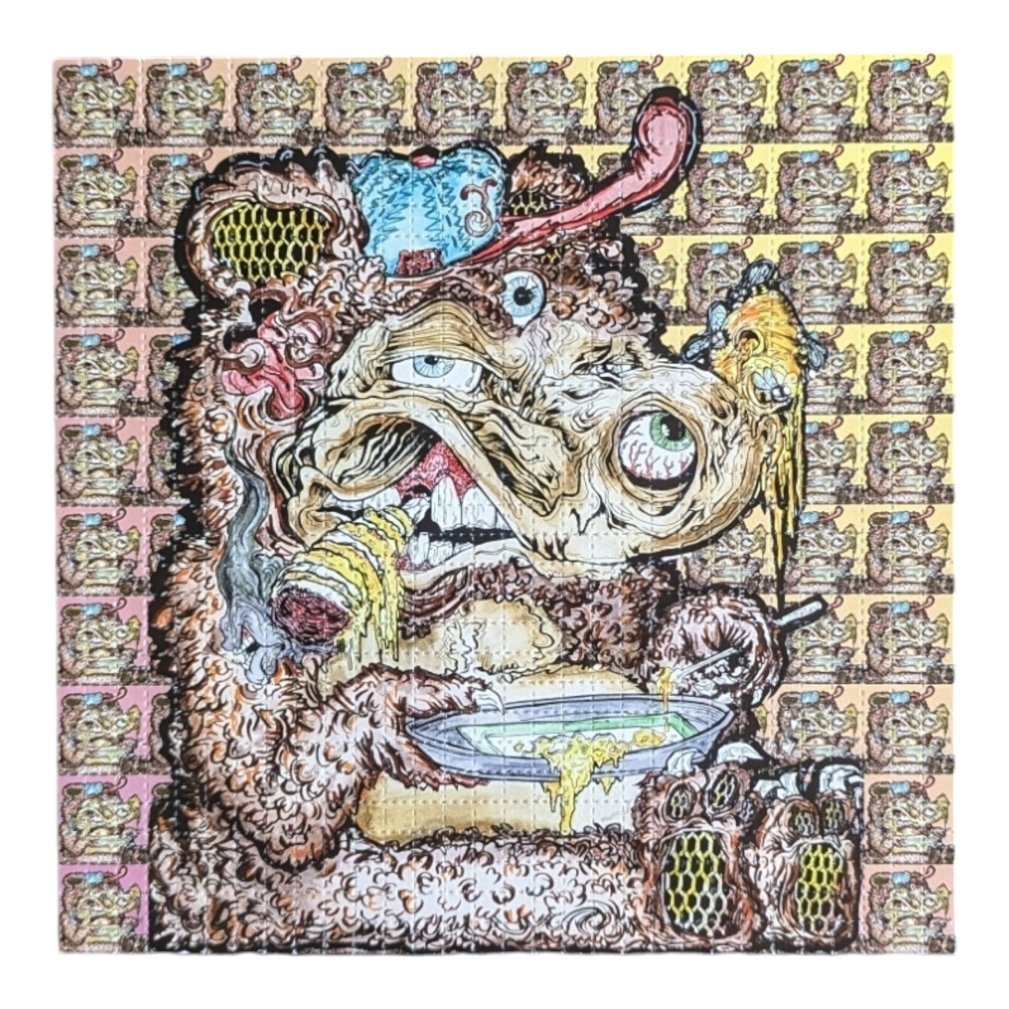 Aaron Brooks x Vincent Gordon Melty Bros Bear Necessities, 2017 Archival Pigment Print on Perforated Blotter Paper 7.5 x 7.5 in Limited edition  Hand Signed by the artist. Hand perforated by Zane Kesey.