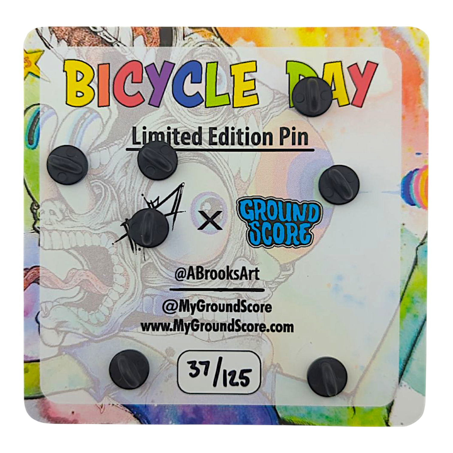 Aaron Brooks x Ground Score 
Bike Day, 2025 
3D mold pin 
Approx. 3.75 in with 1.5 in Mini bicycle pin 
Edition of 125