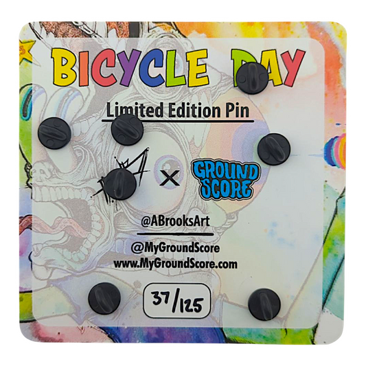 Aaron Brooks x Ground Score 
Bike Day, 2025 
3D mold pin 
Approx. 3.75 in with 1.5 in Mini bicycle pin 
Edition of 125
