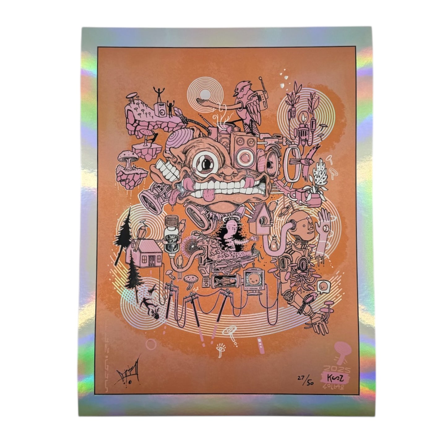 Aaron Brooks x Kooz
Fun Gus (Peach), 2025 
Holo Giclee with Embossed Gloss Varnish
9 x 12 in 
Edition of 50 

Hand signed + numbered by the artist. Accompanied by Certificate of Authenticity. Printed in Colorado by CIK STUDIOS.