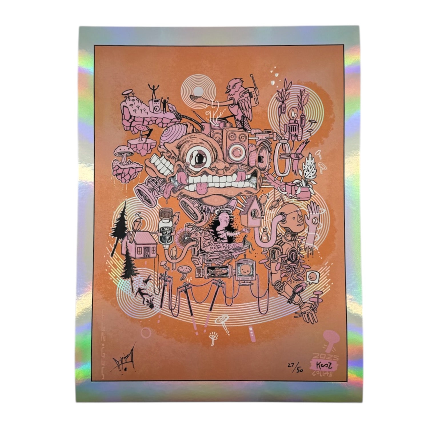 Aaron Brooks x Kooz
Fun Gus (Peach), 2025 
Holo Giclee with Embossed Gloss Varnish
9 x 12 in 
Edition of 50 

Hand signed + numbered by the artist. Accompanied by Certificate of Authenticity. Printed in Colorado by CIK STUDIOS.