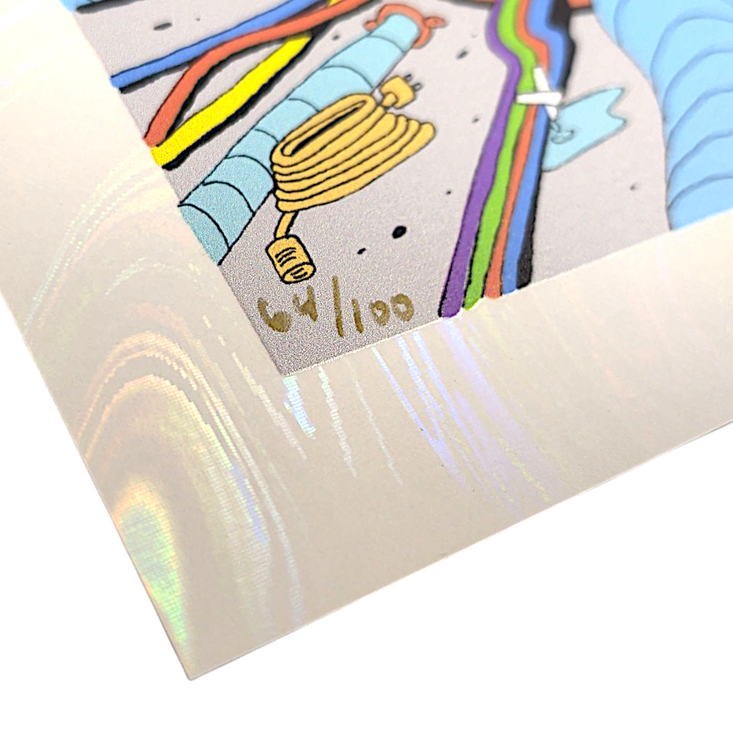 Aaron Brooks x Skully Vibes 
Skulls and Faces (White Swirl Foil), 2025 
Holo-gicleé on white swirl foil paper with embossed gloss varnish 
9 x 12 in 
Edition of 100 

Hand numbered by the artist. Accompanied by Certificate of Authenticity. Printed in Colorado by CIK STUDIOS.