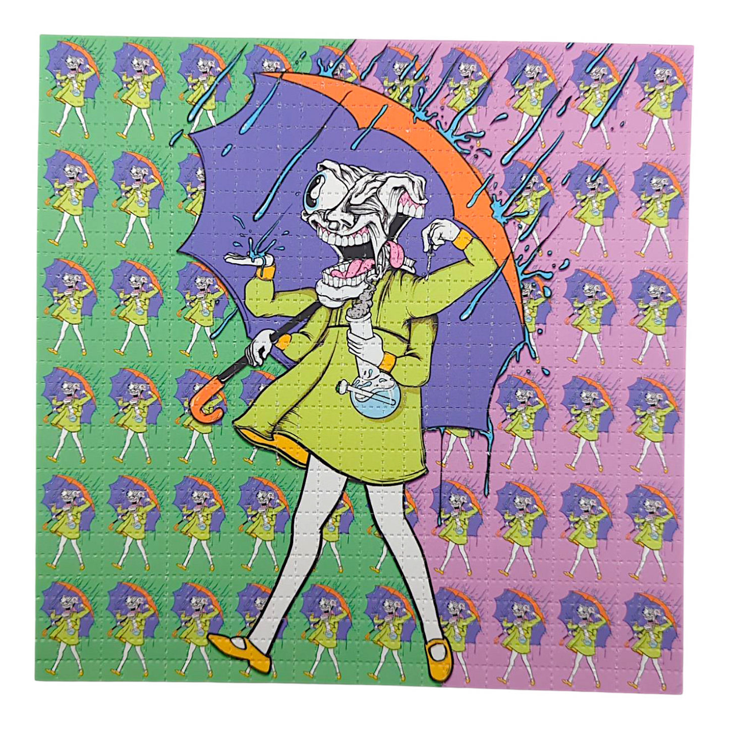Aaron Brooks 
Slinging in Rain, 2025 
Archival Pigment Print on Perforated Blotter Paper 
7.5 x 7.5 in 
Edition of 200 

Hand signed + numbered by the artist. Perforated and published by Zane Kesey in Pleasant Hill, OR.