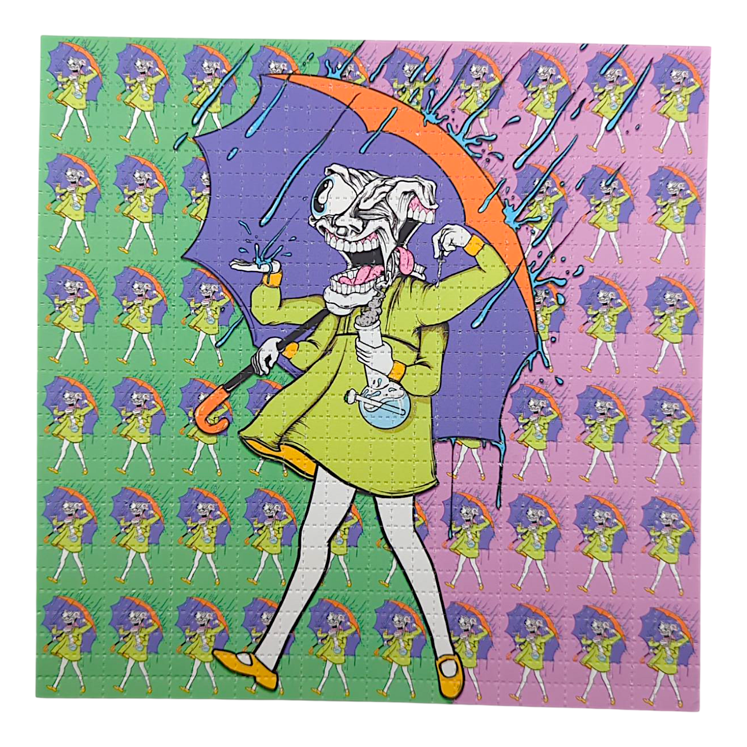 Aaron Brooks 
Slinging in Rain, 2025 
Archival Pigment Print on Perforated Blotter Paper 
7.5 x 7.5 in 
Edition of 200 

Hand signed + numbered by the artist. Perforated and published by Zane Kesey in Pleasant Hill, OR.