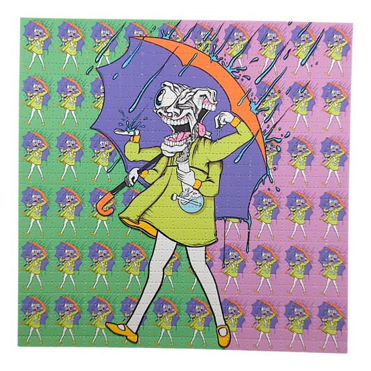 Aaron Brooks 
Slinging in Rain, 2025 
Archival Pigment Print on Perforated Blotter Paper 
7.5 x 7.5 in 
Edition of 200 

Hand signed + numbered by the artist. Perforated and published by Zane Kesey in Pleasant Hill, OR.