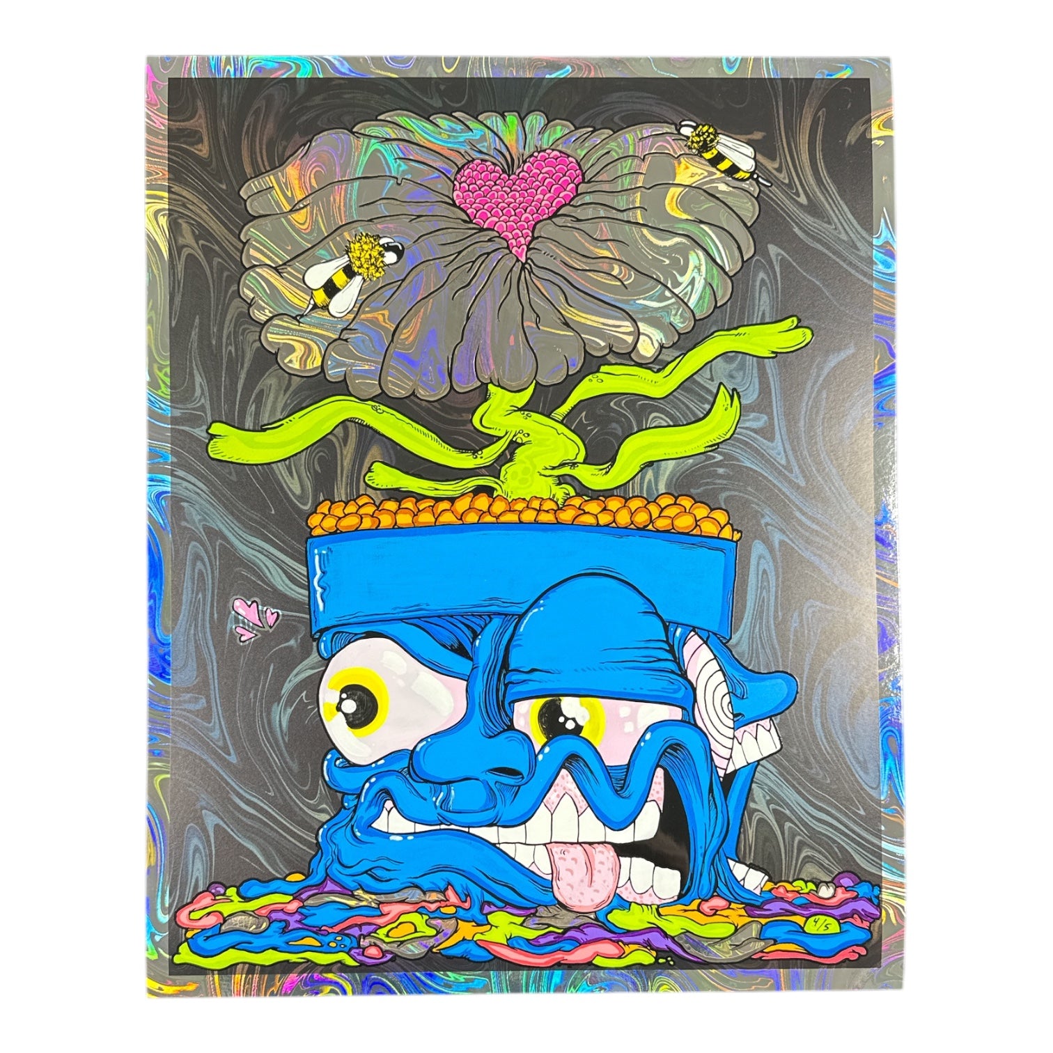 Aaron Brooks x Vincent Gordon Melty Bros
Choose Love Pot, 2025 
Holo Giclee - Swirl 3, Grey
16 x 20 in 
Edition of 5

Hand signed + numbered by the artists. Accompanied by Certificate of Authenticity. Printed in Colorado by CIK STUDIOS.