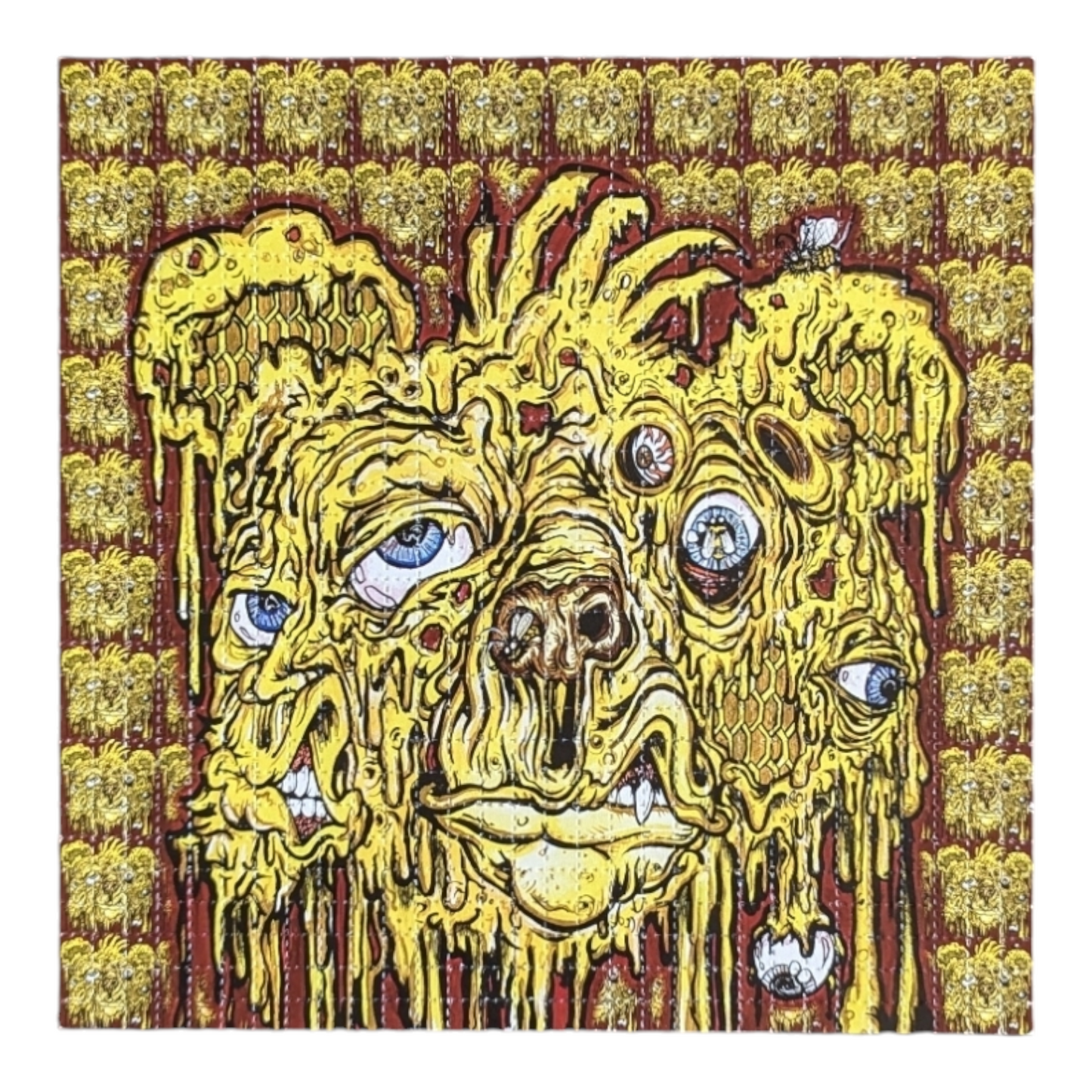 Aaron Brooks x Vincent Gordon Melty Bros Golden Melty Bear, 2017 Archival Pigment Print on Perforated Blotter Paper 7.5 x 7.5 in Limited edition  Hand Signed by the artist. Hand perforated by Zane Kesey.