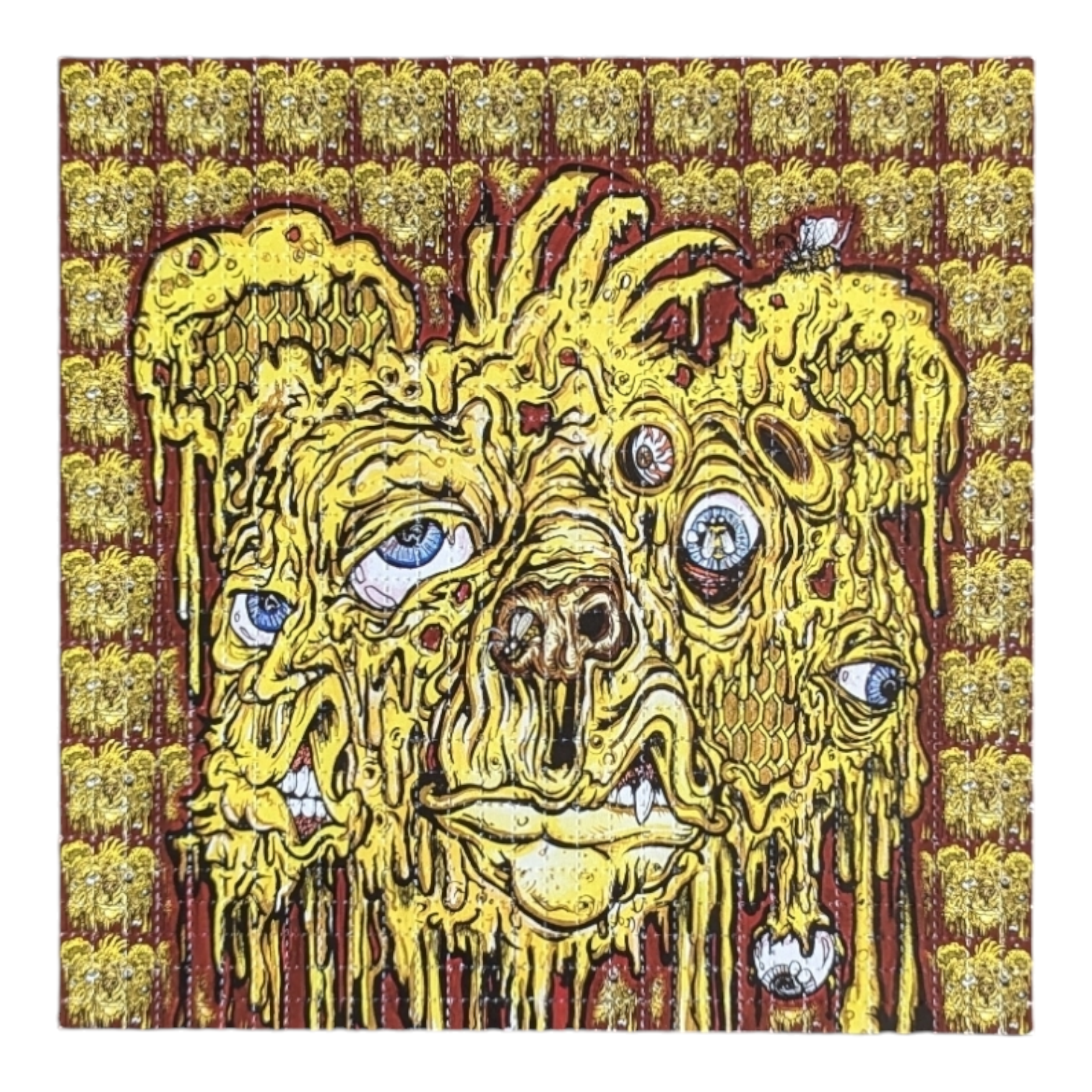 Aaron Brooks x Vincent Gordon Melty Bros Golden Melty Bear, 2017 Archival Pigment Print on Perforated Blotter Paper 7.5 x 7.5 in Limited edition  Hand Signed by the artist. Hand perforated by Zane Kesey.