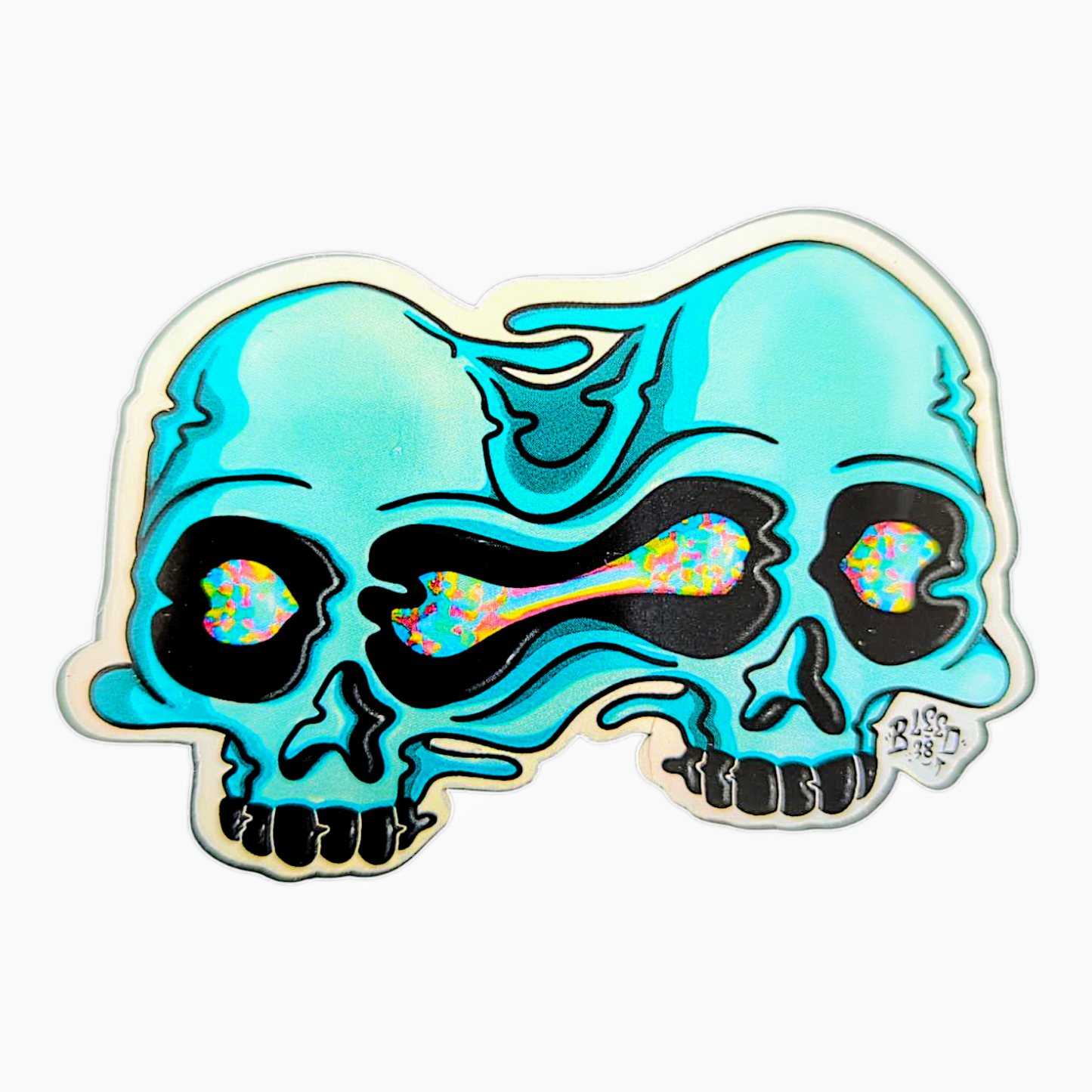 AKM Glass Double Skull Foil Sticker