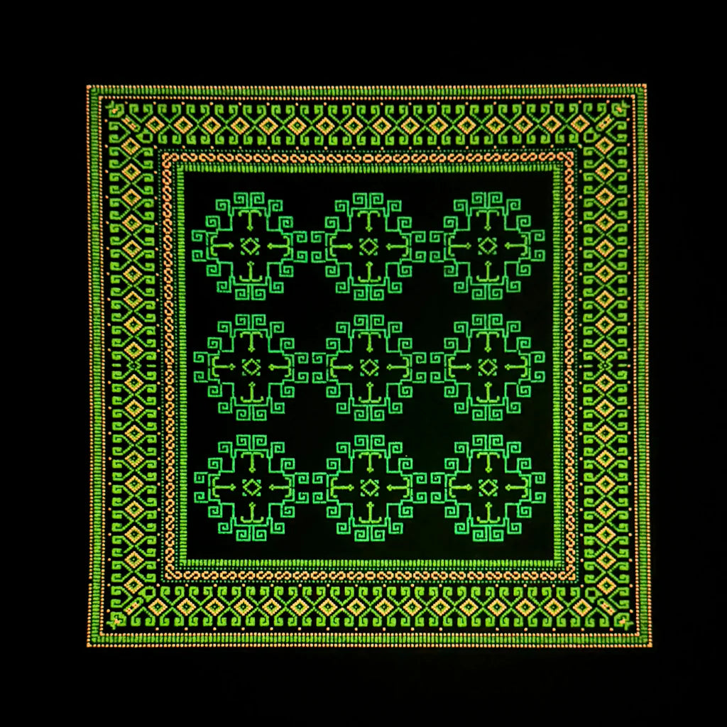 Basel Bitcarpet 12, 2025 UV & Glow Screen Print on Moodmat 12 x 12 in Edition of 111