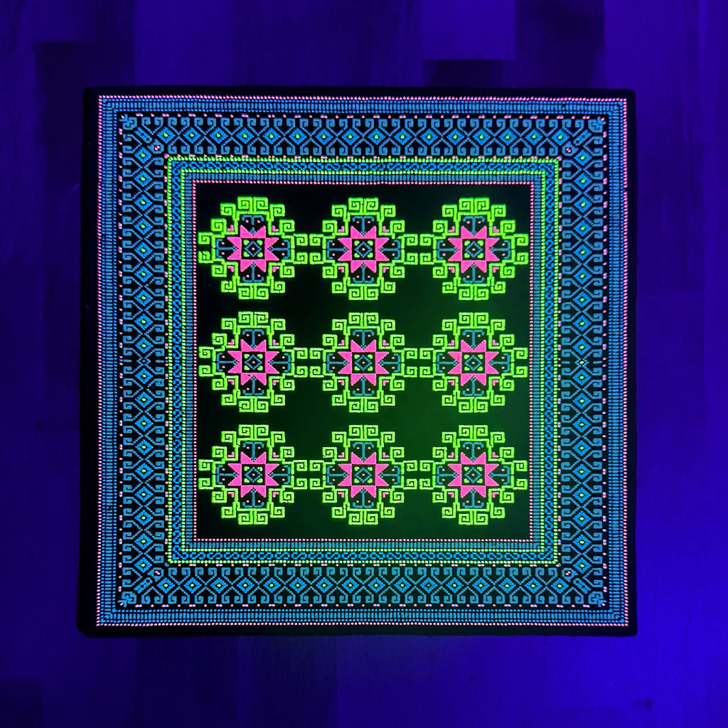 Basel Bitcarpet 5, 2025 UV & Glow Screen Print on Moodmat 5 x 5 in Edition of 111