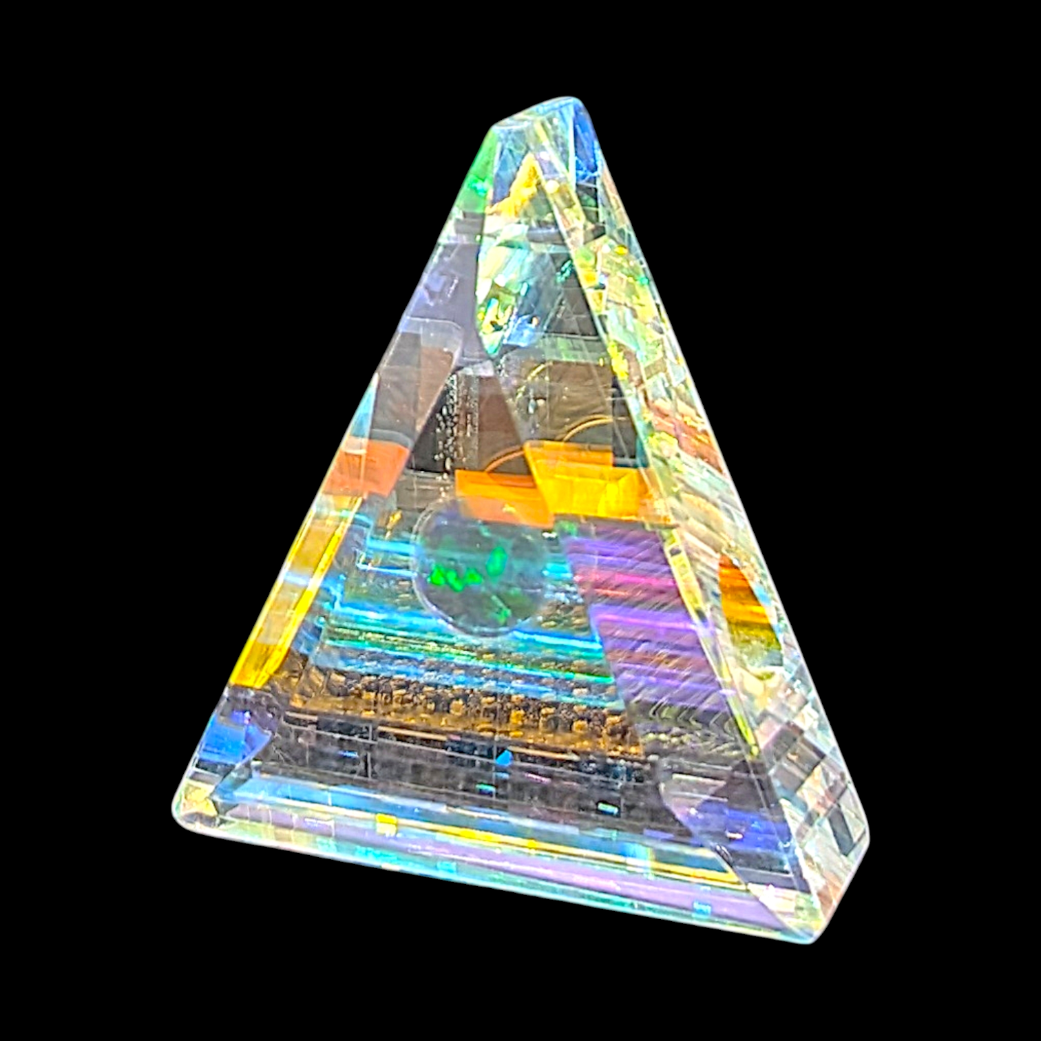 Boro Barto (Dan Barto) 
Dichroic glass pendant with opal 
Approx. 13 x 30 x 34 mm