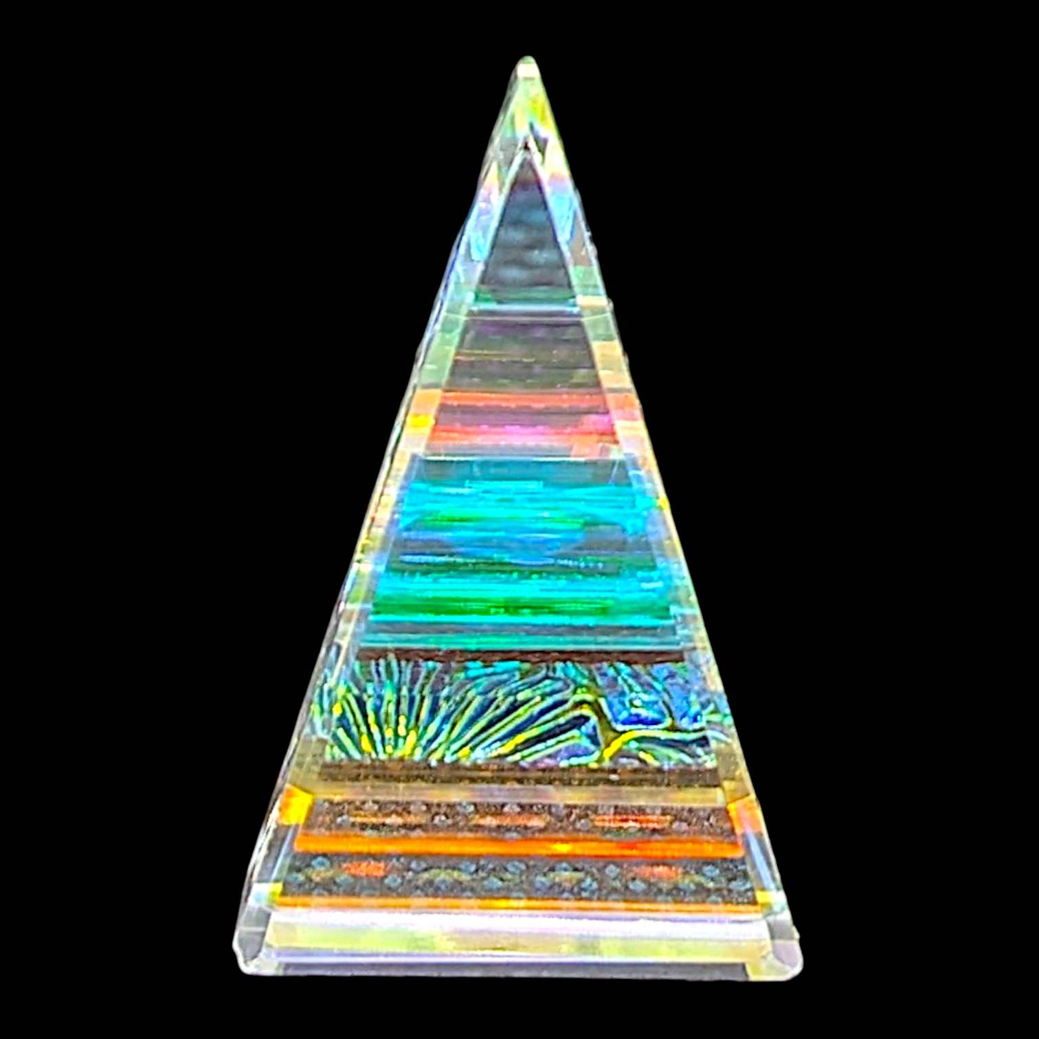 Boro Barto (Dan Barto) 
Dichroic glass pendant with opal 
Approx. 12 x 22 x 35 mm 