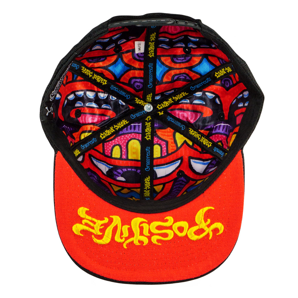 Chris Dyer Harmoneyes Red Black Snapback Hat
- Pearl Hemp & Brim
- Embroidered Artwork
- Canvas Underbrim
- Square Brim
- Satin Lining
- Stash Pocket
- Snap Closure
- Limited Edition of 150