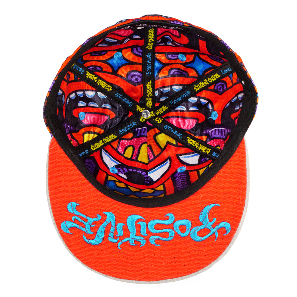 Chris Dyer x Grassroots Harmoneyes Red Pattern Fitted Hat
- Sublimated Side & Rear Panels
- Screen-Printed Front Panel
- Embroidered Artwork
- Fine Hemp Brim
- Canvas Underbrim
- Satin Lining
- Interior Stash Pocket
- Limited Edition of 210