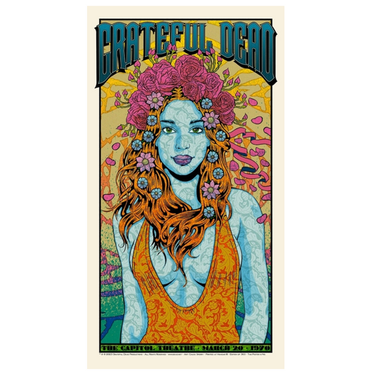 Chuck Sperry Grateful Dead, Capitol Theatre, March 20, 1970 Bertha, 2023 7 color screen print on cream paper 19 x 35 in Edition of 100  Hand Signed + Numbered by the artist. 