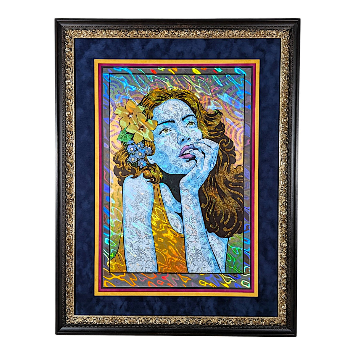 Chuck Sperry
Dreamer (Lava Foil), 2019
Screen print on paper
43.25 x 33.25 x 1.5 in framed
Edition of 20

Hand signed + numbered by the artist. Custom framed by Full Frontal Framing / Hall of Frames with Tru Vue Conservation Grade 99% UV Protection Plexiglass.