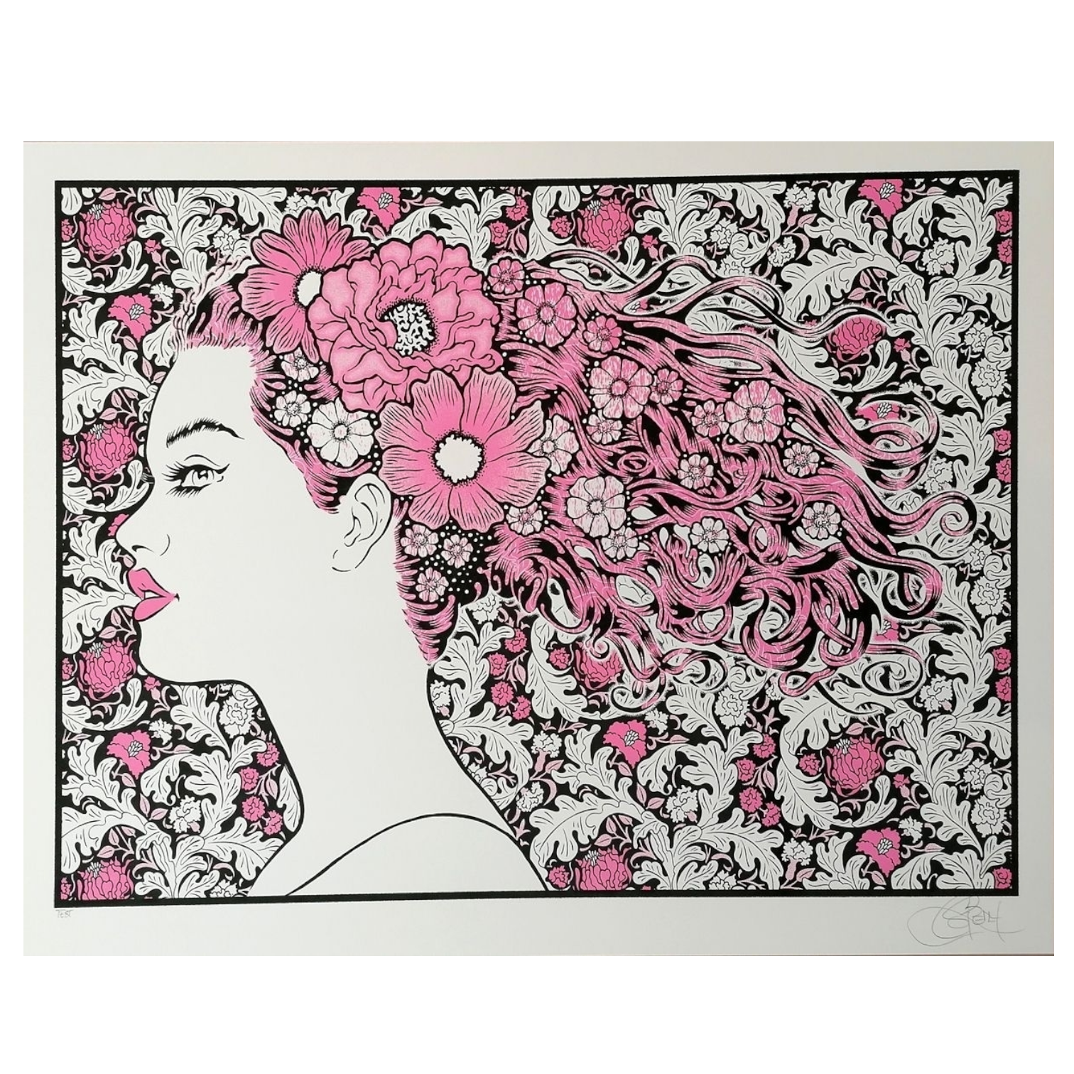 Chuck Sperry Elysia (Pink), 2023 2 color screen print on cream paper 21.5 x 28.5 in Test Print   Hand Signed by the artist.