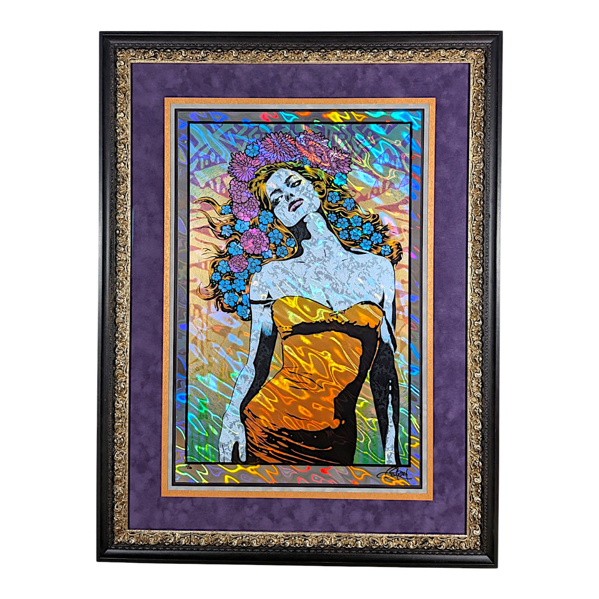 Chuck Sperry
Erato (Lava Foil), 2017
Screen print on paper
44 x 33.25 x 1.5 in framed
Edition of 20

Hand signed + numbered by the artist. Custom framed by BPaul Studios & Designs with Tru Vue Conservation Grade 99% UV Protection Plexiglass.
