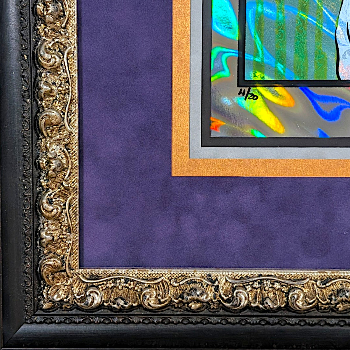 Chuck Sperry
Erato (Lava Foil), 2017
Screen print on paper
44 x 33.25 x 1.5 in framed
Edition of 20

Hand signed + numbered by the artist. Custom framed by BPaul Studios & Designs with Tru Vue Conservation Grade 99% UV Protection Plexiglass.