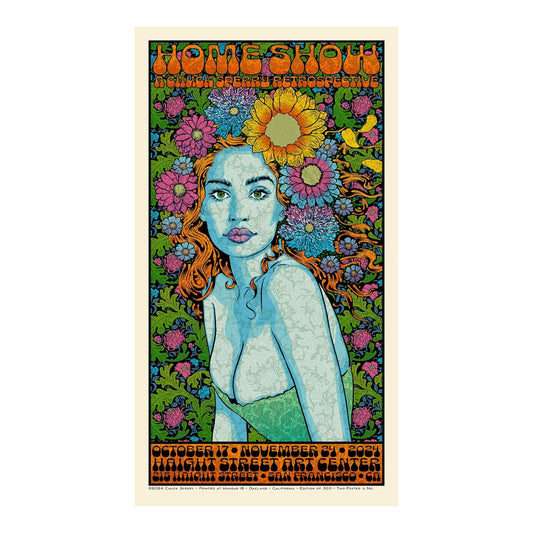 Chuck Sperry
Home Show, A Chuck Sperry Retrospective, 2024
7 color screen print on cream paper
19 x 35 in
Edition of 300

Hand Signed + Numbered by the artist. 

The Haight Street Art Center in San Francisco is delighted to present Home Show: A Chuck Sperry Retrospective, an exhibition of rock-posters, art prints on paper and wood, deep cuts from the artist’s 40-year career, and the West Coast premiere of the several hand-woven tapestries.