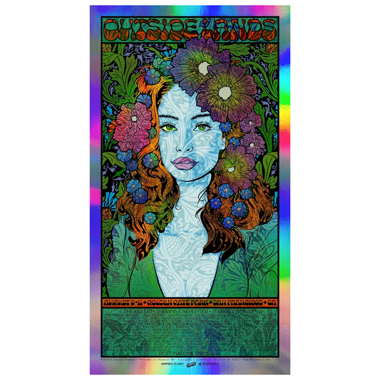 Chuck Sperry
Outside Lands Music Festival, San Francisco 2024
Outside Lands, 2024
7 color screen print on rainbow foil
19 x 35 in
Edition of 14

Hand Signed + Numbered by the artist. 