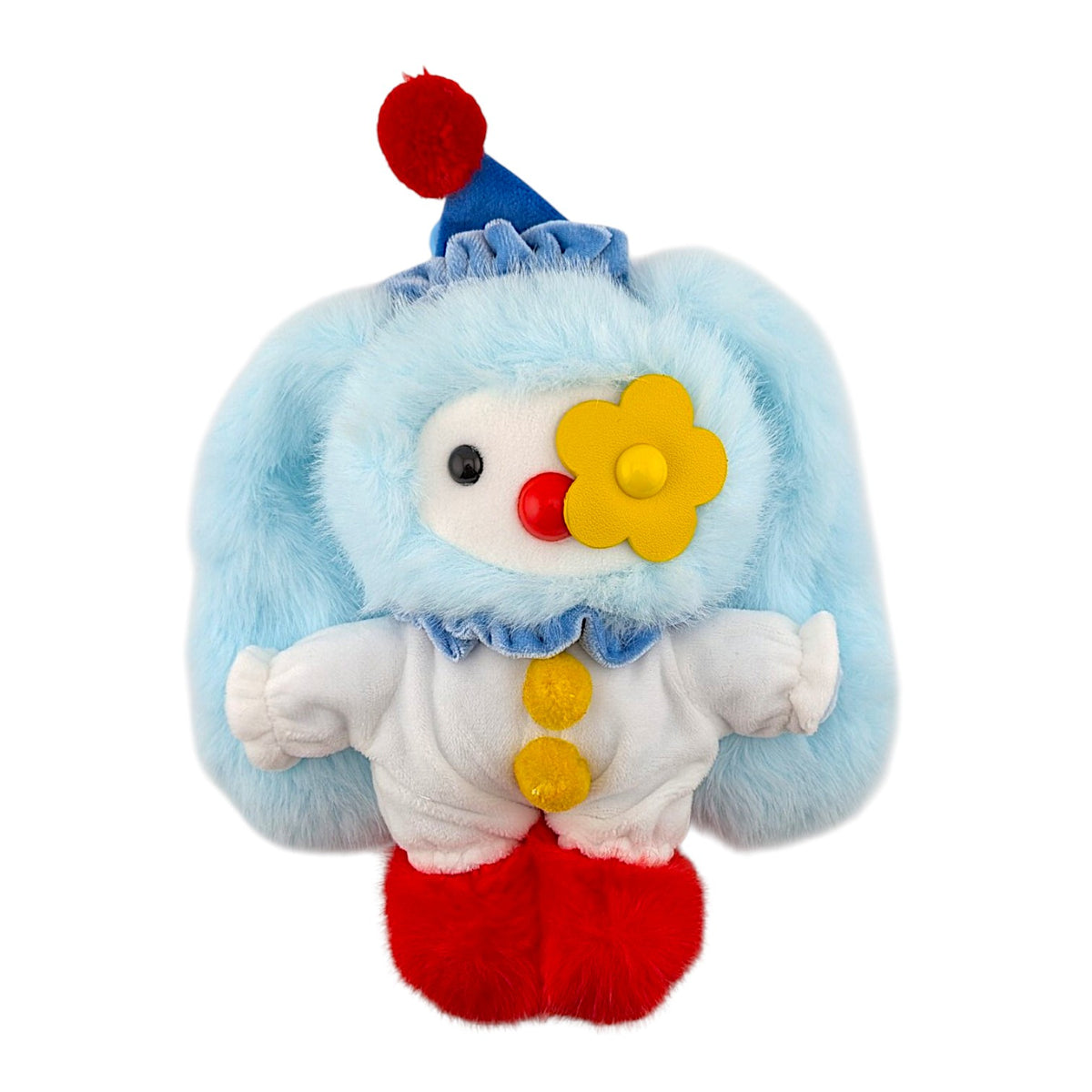 CJ Hendry
Halloween JuJu (Clown), 2026
Plush keychain with leather flower eye, polyester filling &amp; metal clasp
Approx. 15 x 8 cm

Accompanied by orange rectangular zipper pouch + fold out "map" poster which shows all 10 varieties