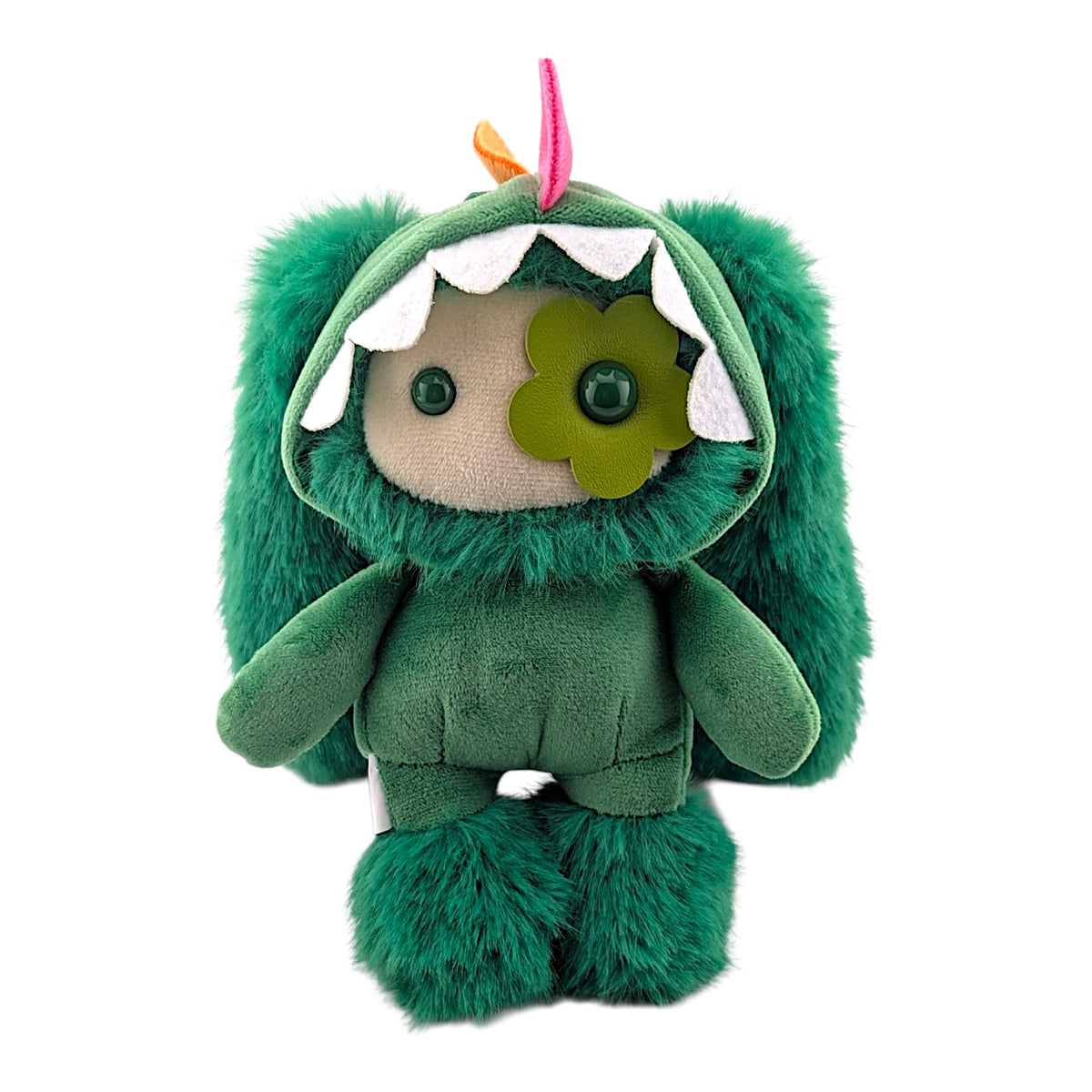 CJ Hendry
Halloween JuJu (Dinosaur), 2026
Plush keychain with leather flower eye, polyester filling &amp; metal clasp
Approx. 15 x 8 cm

Accompanied by orange rectangular zipper pouch + fold out "map" poster which shows all 10 varieties