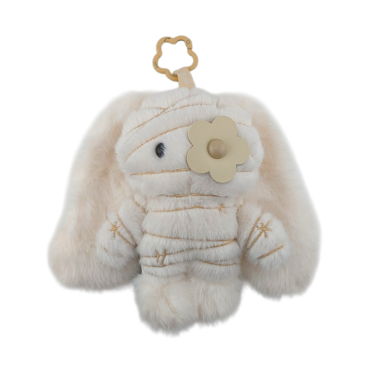 CJ Hendry
Halloween JuJu (Mummy), 2026
Plush keychain with leather flower eye, polyester filling &amp; metal clasp
Approx. 15 x 8 cm

Accompanied by orange rectangular zipper pouch + fold out "map" poster which shows all 10 varieties